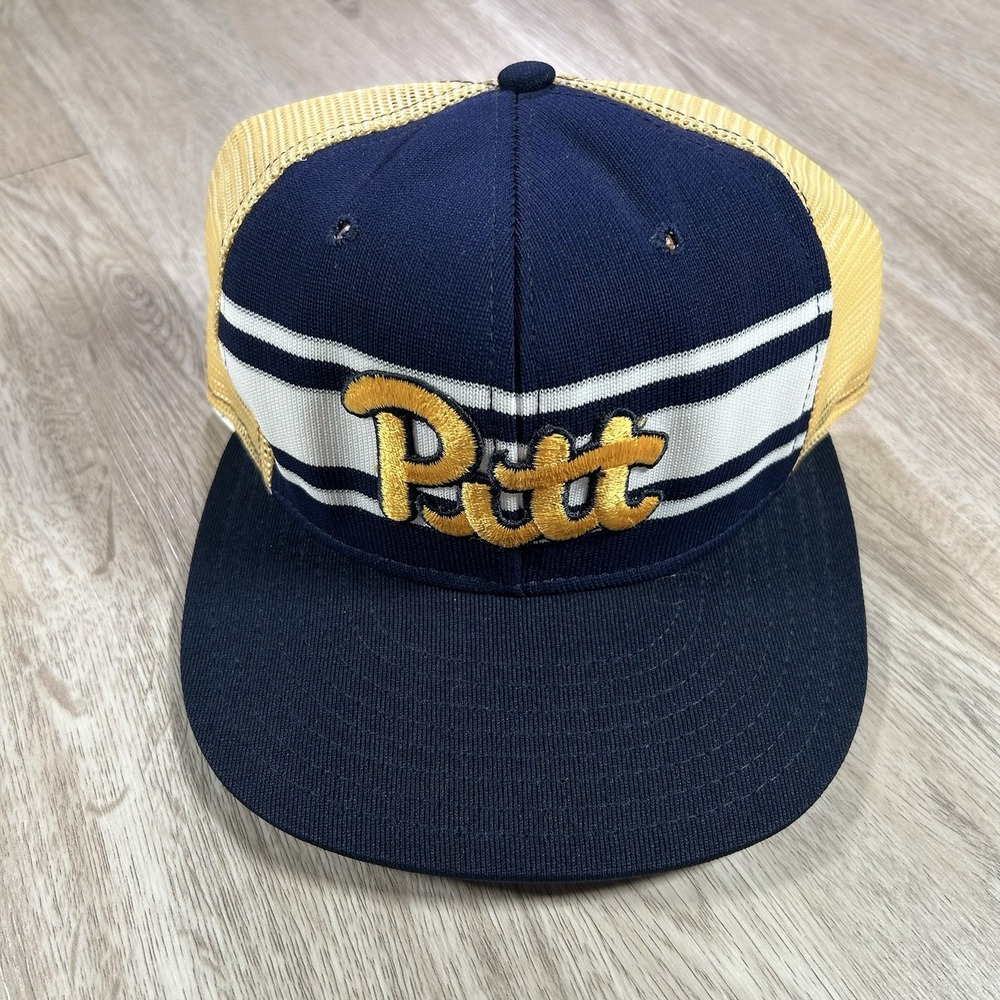 VTG Pittsburgh Panthers Snapback Hat Blue Yellow‎ AJD Trucker Cap